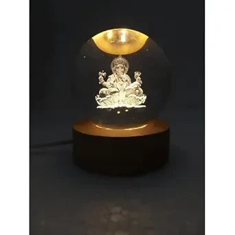 3D Crystal Ganesha LED Night Lamp Crystal Ball Night Lamp,Creative Engraved Crystal Ball Night Light, USB Table LED Wooden Crystal Ball for Home Office Decoration Birthday Gift Adults, Ganesh Ganesha
